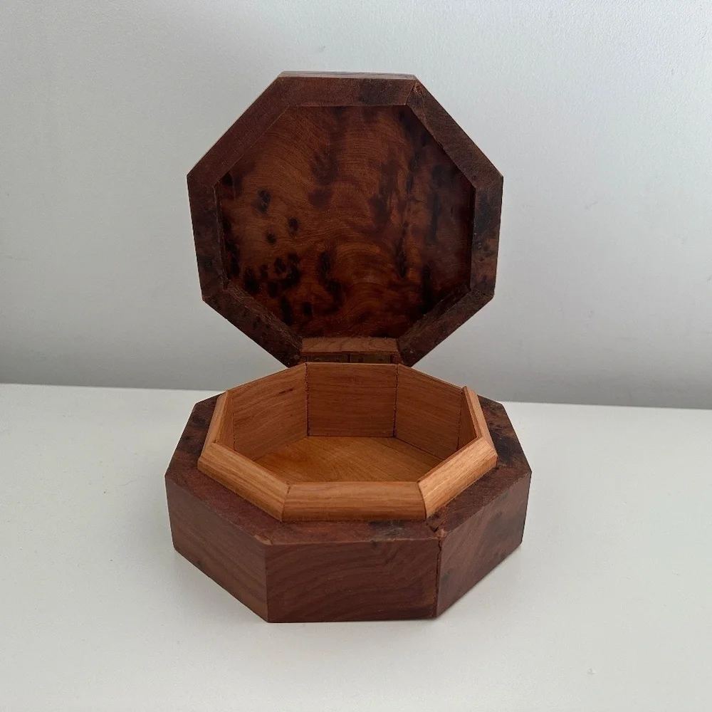 Burr Walnut Hexagon Jewelry Box Trinket Vintage Classic